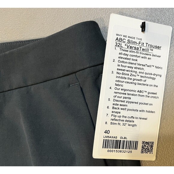 NWT Lululemon NEW ABC Slim-Fit Trouser 40 X 32” Cotton VersaTwill Gray Blue Mens - Picture 8 of 14